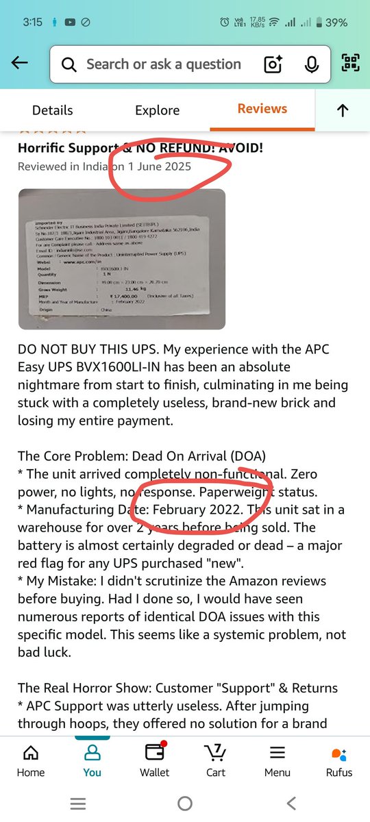 itsrupesh89's tweet photo. @AmazonHelp @amazonIN Dear Amazon,
1 mnth before one customer had reported the same thing that dead product received and about the mfd is feb'2022.
Whenever we raise a complaint it's said that we will do an internal investigation.
So please tell me what you have done in that case it's been 1mnth now. https://t.co/HKGNcscCL8