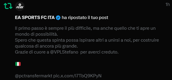 Vinsanity087 (@vinsanity0871) on Twitter photo Grazie <a href="/easportsfcit/">EA SPORTS FC ITA</a> per il supporto e per lโinteresse che state dimostrando come mai prima dโora verso la modalitร #clubs . ๐ช
Insieme stiamo costruendo una community sempre piรน unita, ambiziosa e pronta a far crescere questo panorama al massimo. โค๏ธโฝ๏ธ Grazie <a href="/easportsfcit/">EA SPORTS FC ITA</a> per il supporto e per lโinteresse che state dimostrando come mai prima dโora verso la modalitร #clubs . ๐ช
Insieme stiamo costruendo una community sempre piรน unita, ambiziosa e pronta a far crescere questo panorama al massimo. โค๏ธโฝ๏ธ