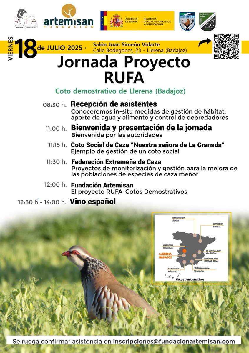 Fedexcaza (@fedexcaza_) on Twitter photo 📢 ¿Te interesa la recuperación de la perdiz roja silvestre?
El próximo viernes 18 de julio👉 Presentaremos los resultados del coto demostrativo de Llerena.
📩Inscripciones: inscripciones@fundacionartemisan.com
📞 924 171 024 📢 ¿Te interesa la recuperación de la perdiz roja silvestre?
El próximo viernes 18 de julio👉 Presentaremos los resultados del coto demostrativo de Llerena.
📩Inscripciones: inscripciones@fundacionartemisan.com
📞 924 171 024