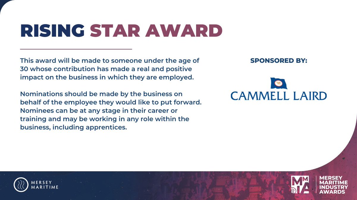Do you have a 'Rising Star' within your business? 🌟

Nominate today for the Rising Star Award at the #MMIA25 - Sponsored by <a href="/CammellLaird/">Cammell Laird</a>

Entries close today 📲: hubs.ly/Q03vbtcf0