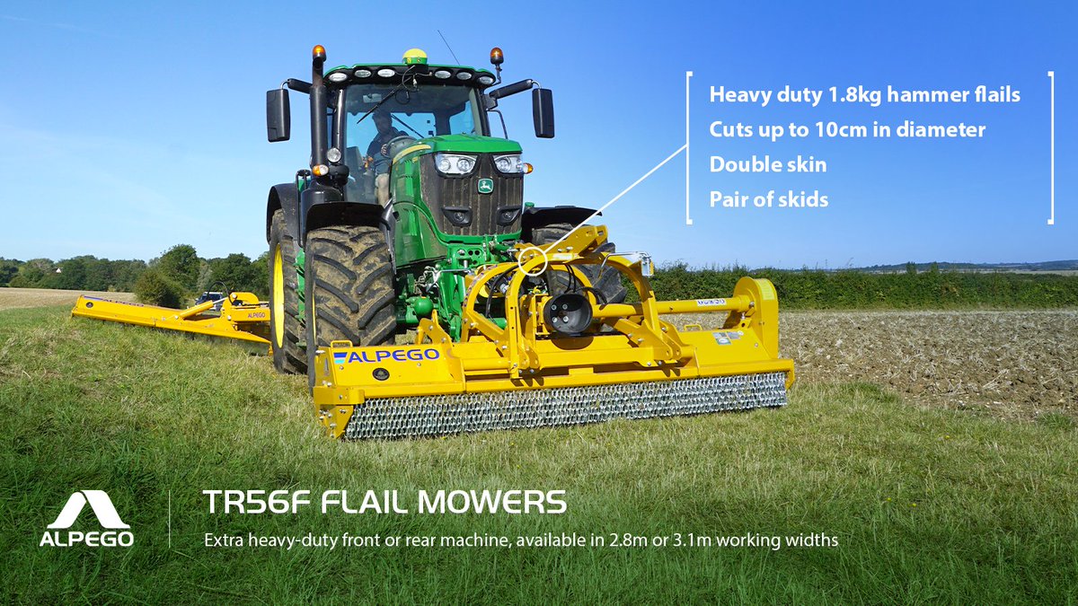 The TR56F is a popular model within Alpego's Flail Mower range because of its extra heavy-duty build, it can be mounted both front &amp; rear and can process material up to an impressive 10cm in diameter👍

Read more about its versatility and reliability here: ow.ly/p79N30sJFg9