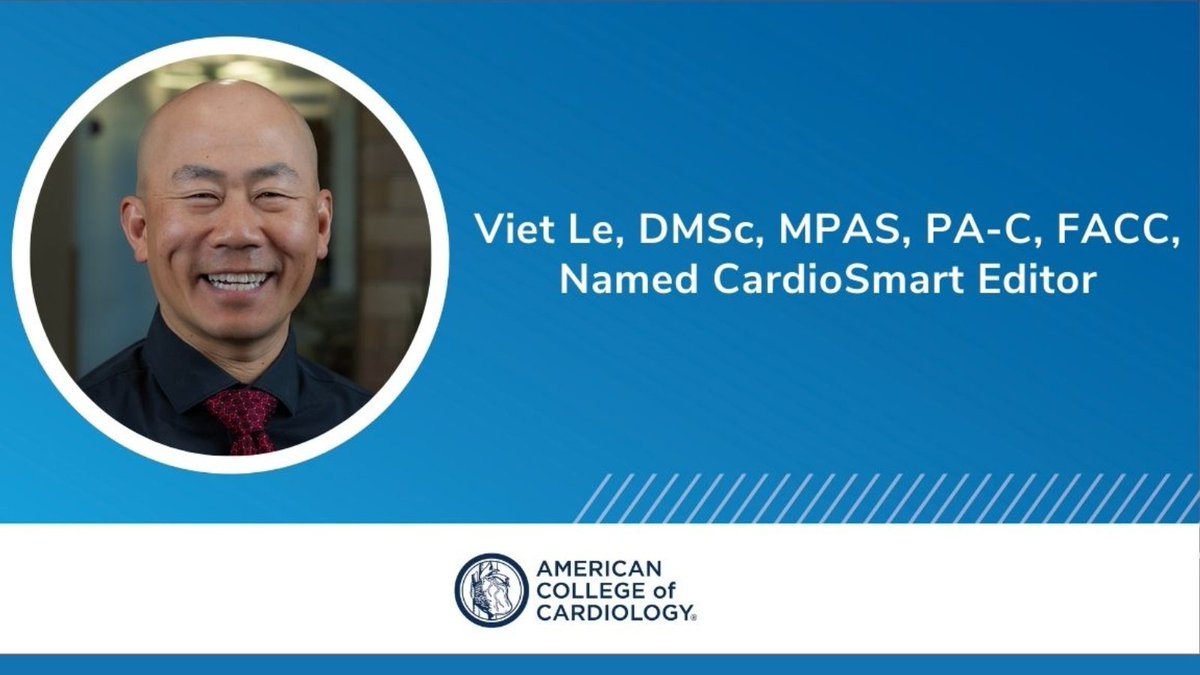 The ACC has named Viet Le, DMSc, MPAS, PA-C, FACC, to lead its #CardioSmart patient engagement program. "I'm excited to build on my predecessors' work, providing tools for informed decisions &amp; supporting healthy life journeys." - <a href="/VietHeartPA/">Viet Le DMSc PA-C FACC FAHA HF-Cert</a>

Learn more: bit.ly/4d9hBQp