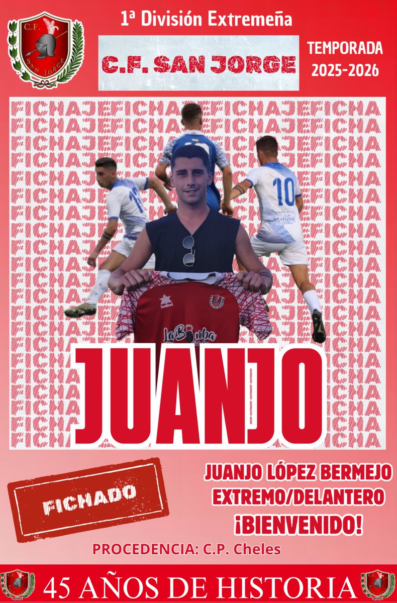 FICHAJE 🔴⚪

Juanjo se incorpora a nuestra plantilla para defender nuestros colores en la próxima temporada.

Gol, velocidad y regate.

¡Bienvenido <a href="/Juanjoolopez_7/">Juanjoo López </a> 👋🏼!

Aúpa San Jorge 🔴⚪