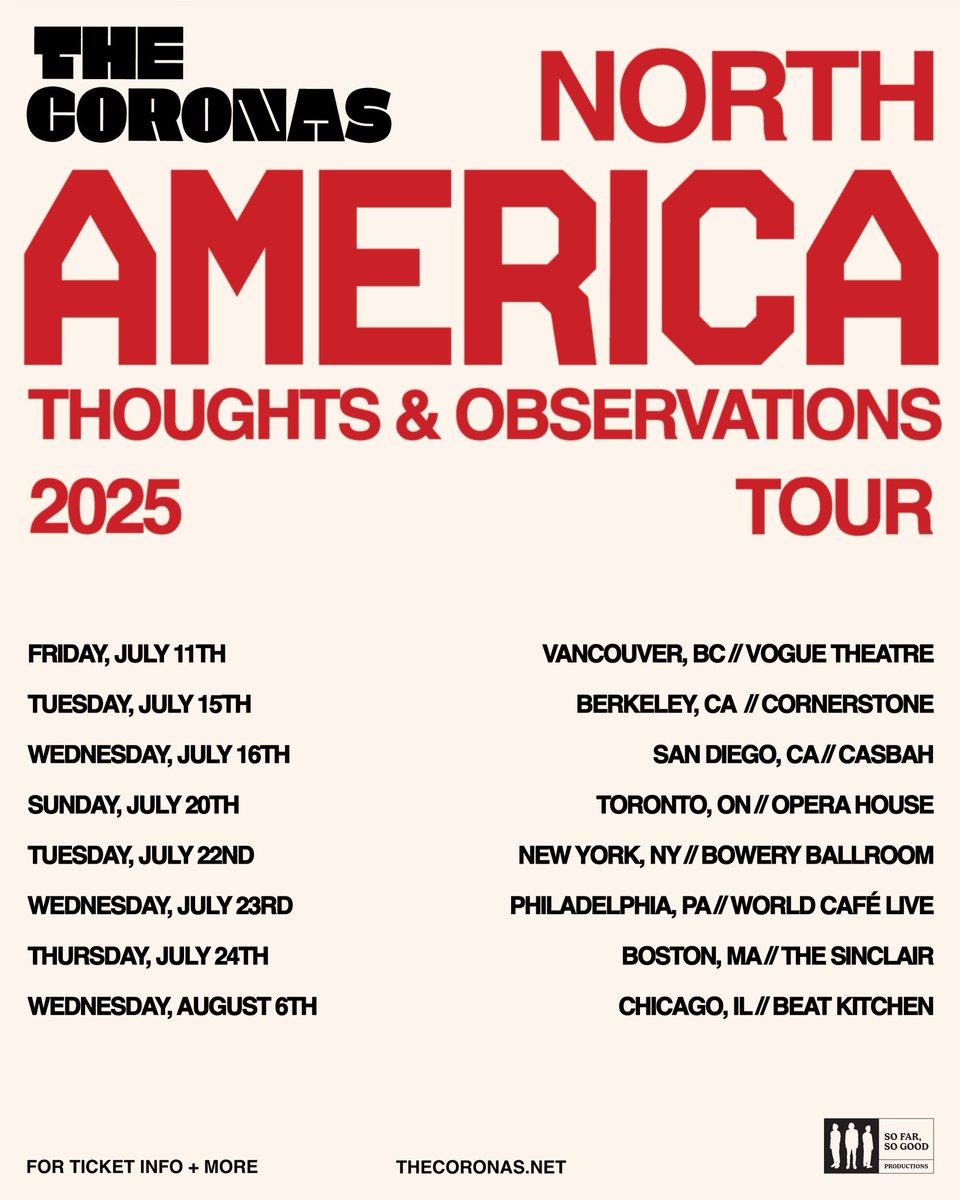 TheCoronas's tweet image. Our North American tour kicks off in just over a week!!
🎫 ⬇️
thecoronas.net/pages/gigs
