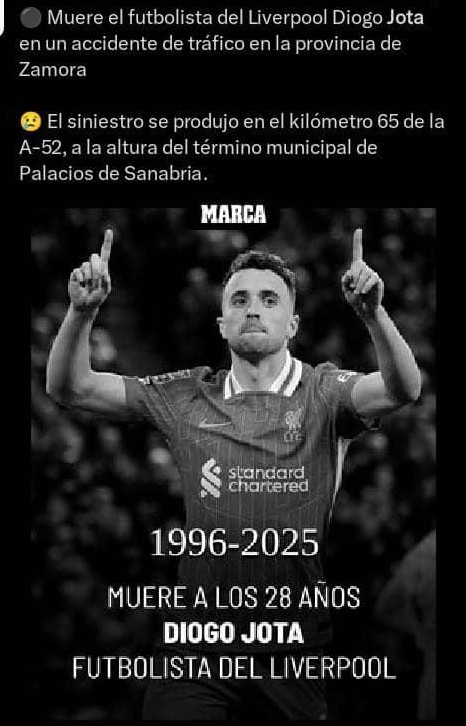 daniel_lexy's tweet photo. Liverpool forward Diogo Jota has lost his life along with his brother Andre after a ghastly car accident.  R.I.P 🕊️ https://t.co/skLhqRlPg6