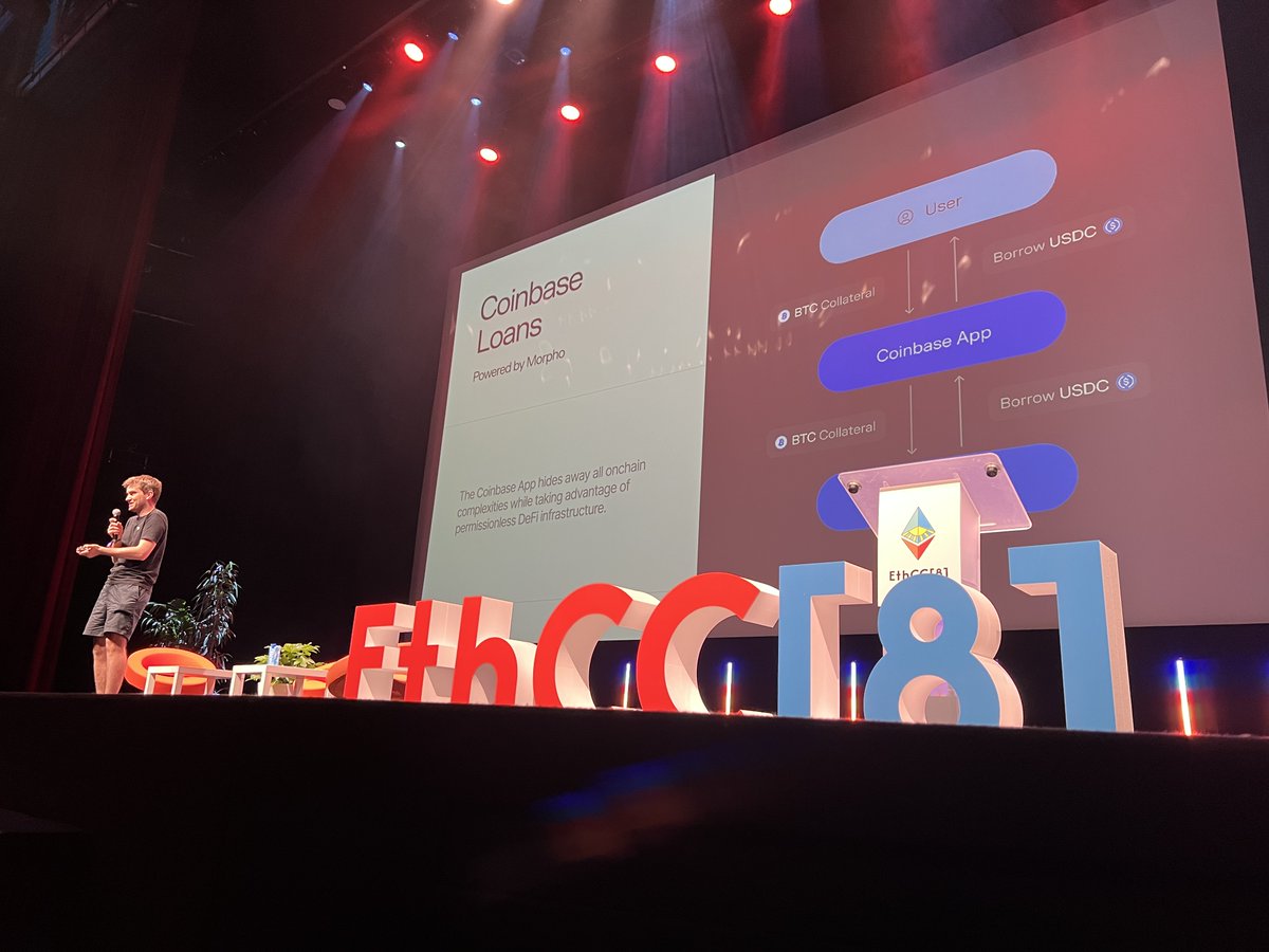 Merlin Egalite | Morpho ๐ (@merlinegalite) on Twitter photo Crypto <a href="/coinbase/">Coinbase ๐ก๏ธ</a> loans =
โ $800m of BTC as collateral
โ $400m of USDC loans
โ in just 4 months
โ powered by Morpho
<a href="/PaulFrambot/">Paul Frambot | Morpho</a> pumping hard the DeFi mullet narrative at <a href="/EthCC/">EthCC - Ethereum Community Conference</a> Crypto <a href="/coinbase/">Coinbase ๐ก๏ธ</a> loans =
โ $800m of BTC as collateral
โ $400m of USDC loans
โ in just 4 months
โ powered by Morpho
<a href="/PaulFrambot/">Paul Frambot | Morpho</a> pumping hard the DeFi mullet narrative at <a href="/EthCC/">EthCC - Ethereum Community Conference</a>