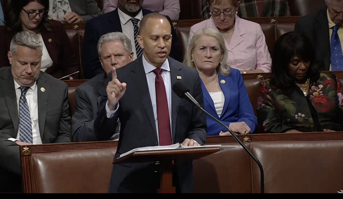 It looks like Jeffries is armed with a pretty thick binder on the House floor...