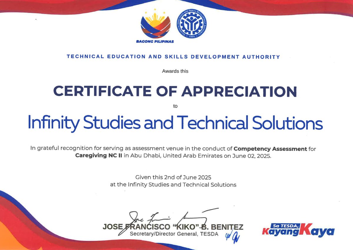 iskillsuae2020's tweet photo. ISTS  is proud to share that we are now officially recognized by TESDA as a certified training ed their TESDA assessment and are now proudly holding their certificates!
📞 +971 4591 4218
📱 +971 50343 0017
🌐 https://t.co/j93oX6fhcF📍 (AUH LOC / DXB LOC) 
#LearningForever https://t.co/S23RknOyjW