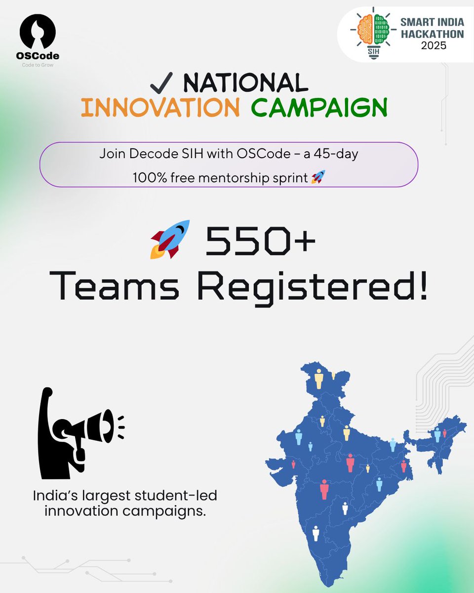 OSCodeCommunity's tweet image. Powered by: @oscode_community
Inspiration: @sih_india @mygovindia @innovateindia @startupindia @aimtoinnovate @mhrd.innovationcell