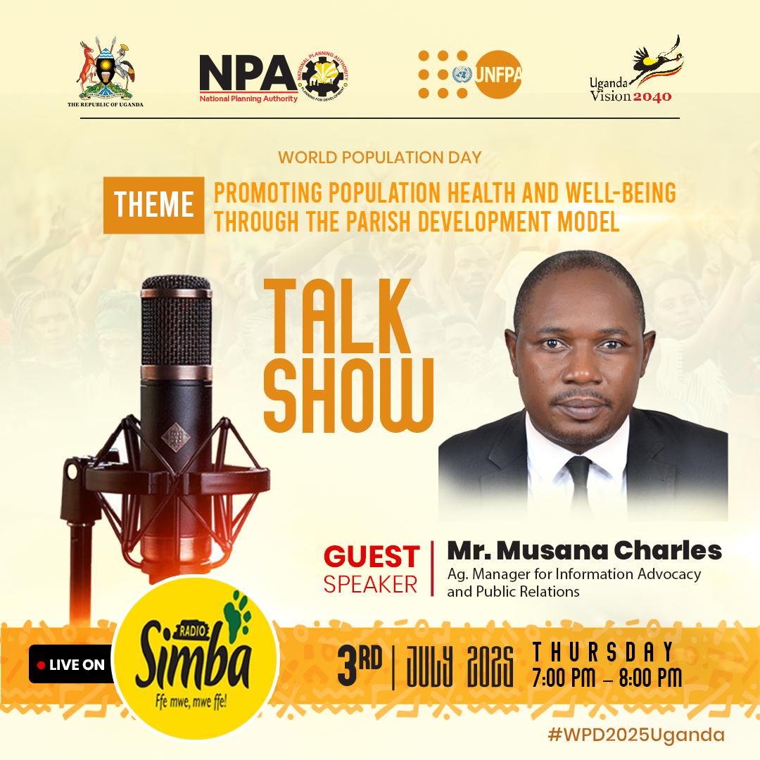 National Planning Authority πΊπ¬ (@npa_ug) on Twitter photo Later today, our Ag.Manager for Information, Advocacy and Public Relations will be live from <a href="/simbaradio/">Radio Simba - Ffe Mmwe - Mmwe Ffe!</a> to share insights on this yearβs commemoration of World Population Day.
#WPD2025Uganda
#WorldPopulationDa Later today, our Ag.Manager for Information, Advocacy and Public Relations will be live from <a href="/simbaradio/">Radio Simba - Ffe Mmwe - Mmwe Ffe!</a> to share insights on this yearβs commemoration of World Population Day.
#WPD2025Uganda
#WorldPopulationDa