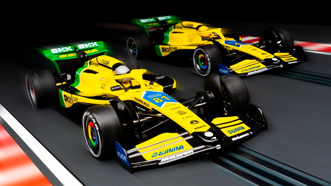 New NSR Formula 22 Monaco GP Senna Tribute Livery. (NSR-0539) No.4 Lando Norris and (NSR-0540) No.81 Oscar Piastri. Available to order at pendleslotracing.co.uk #slotcars #scalextric