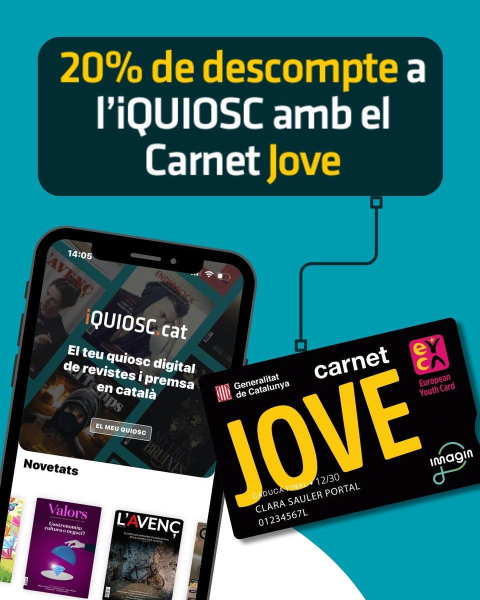 iQuiosc's tweet image. 📚Tens @carnetjove_cat?
Aquest estiu, llegeix la teva revista preferida amb descompte!
👉Aconsegueix un 20% de descompte a l'iQUIOSC en subscripcions i revistes en català!
📲Revistes en català a un clic; fàcil, ràpid i còmode, des del mòbil o tauleta!
🔗iquiosc.cat/landings/carne…