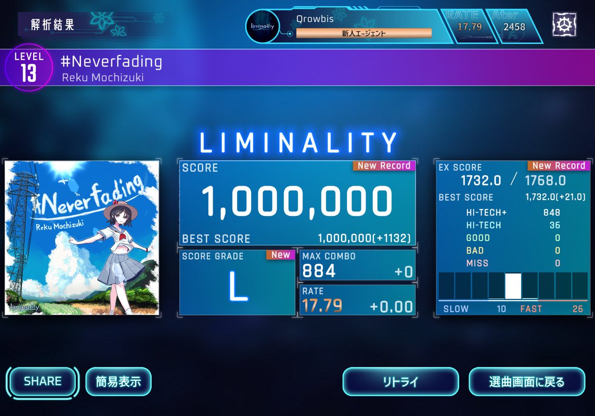 Qrowbis384's tweet photo. #Neverfading[Wiz] - 1000000(+1132)
#lim_game #Liminality
ちょっとずつリミナを、精度上げしたい https://t.co/FHu4FvdDOI
