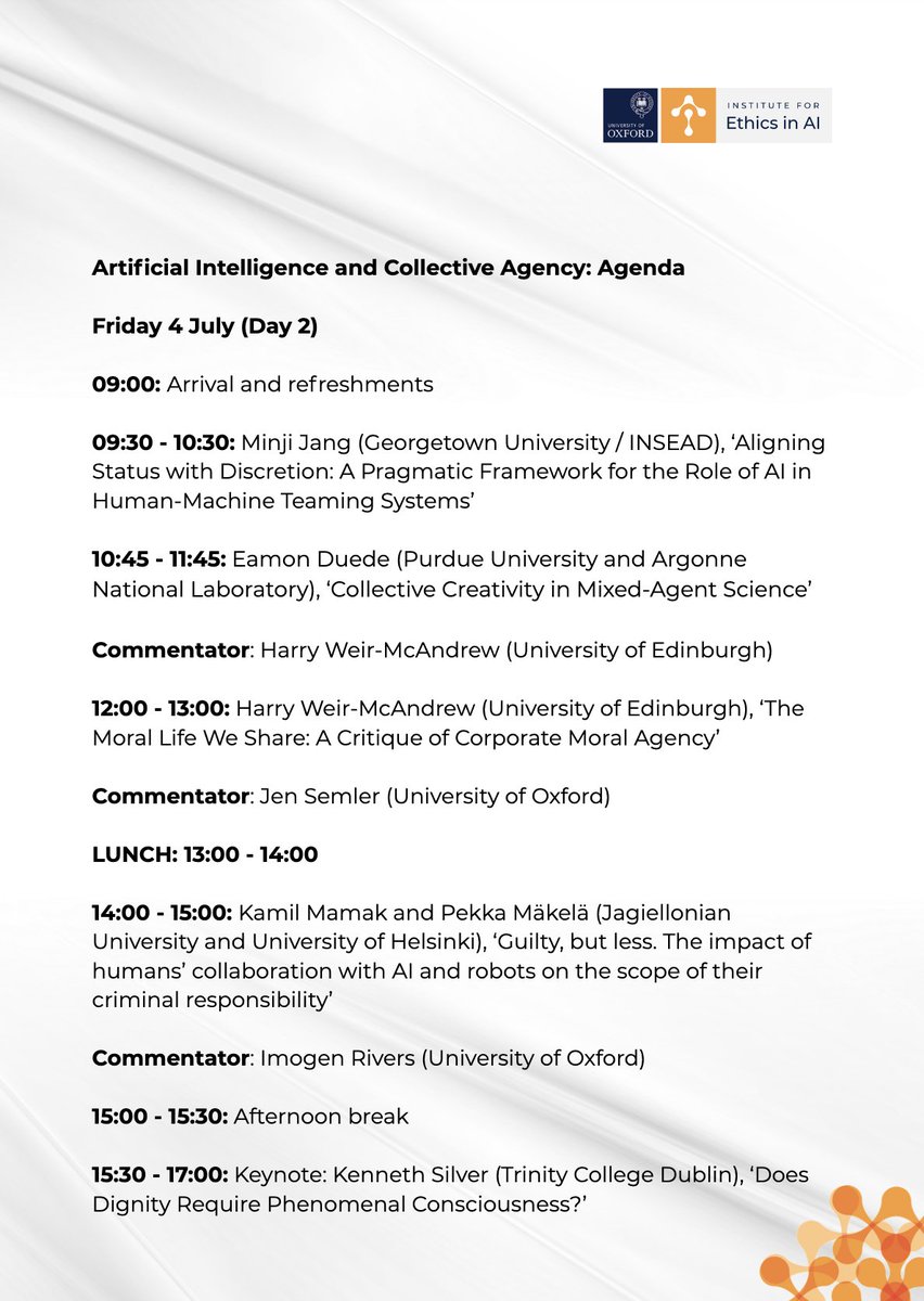 The AI and Collective Agency workshop just kicked off at the Institute for Ethics in AI, Oxford. Presenting a paper with Pekka &amp; Raul — born in Helsinki, polished on a branch in the bushes. Perfect academic conditions 🙂