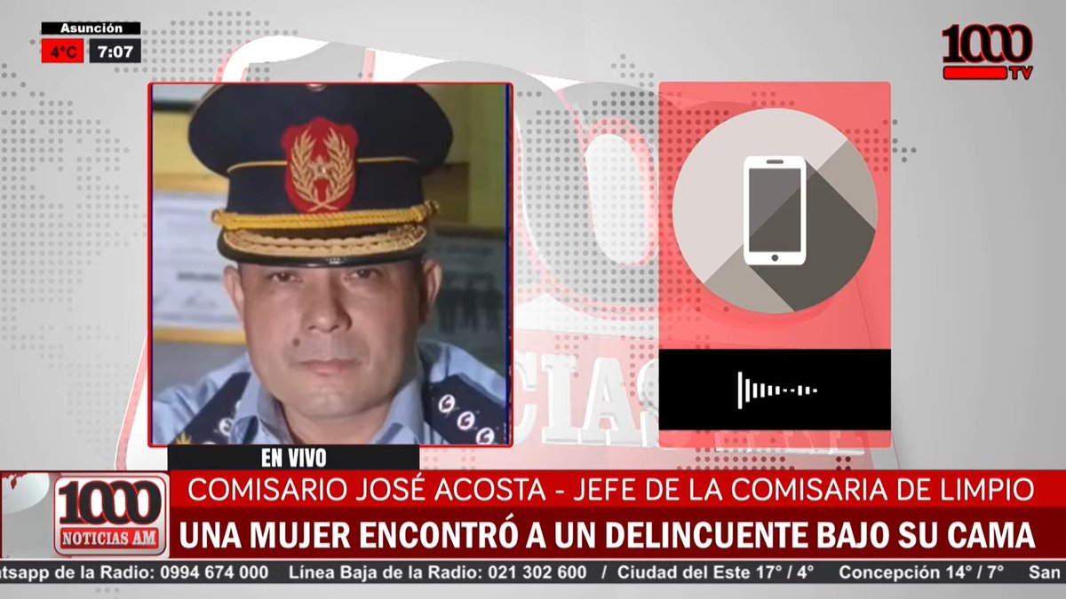 ENCONTRÓ A UN DELINCUENTE BAJO SU CAMA |😱😥

🗣Habla el Comisario José Acosta, jefe de la Comisaría 9na. Central de Limpio, c/ <a href="/danielriosgz/">Dani Rios</a>, <a href="/aniriv/">Ani Rivas</a> y <a href="/enriquelugo95/">Enrique Lugo</a>

#1000NoticiasAM #1000am📻🎙
🔴x.com/i/broadcasts/1…