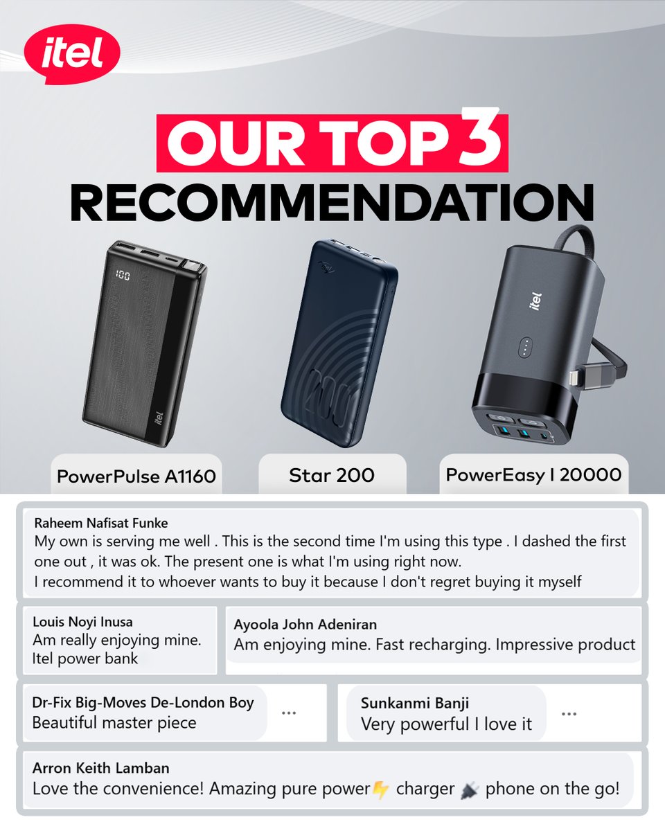Which itel powerbank would you recommend to a friend? Tell us in the comments for a surprise! 👀

#itelAccessories 
#EnjoyBetterLife