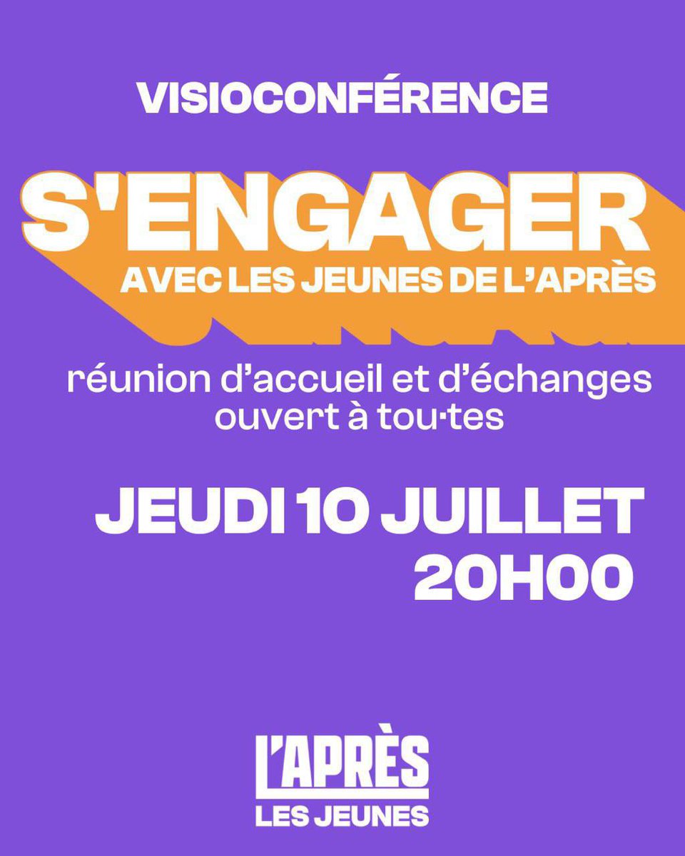 ENGAGER AVEC LES JEUNES DE L’APRÈS - ACCUEIL ET TEMPS D’ÉCHANGES 

Tu es curieux·ses, intéressé·es par notre mouvement ou militant·es. Rejoins nous pour une visio d’accueil !

Lien en DM 📩