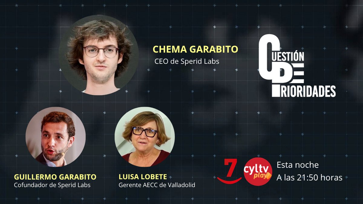CDPrioridades's tweet photo. Hoy en #CuestiónDePrioridades @JLMartin_Rtvcyl  entrevista a @chema_garabito, CEO de @speridlabs; @GuilleGarabito, cofundador, y Luisa Lobete, gerente @ContraCancerEs de Valladolid, para explicar una iniciativa pionera de llevar el arte a los hospitales con IA.

🕤 21:50 en La 7 https://t.co/EcYa1Ha2nJ