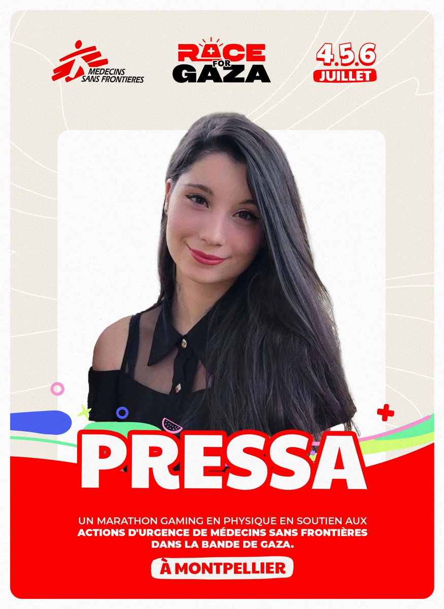 Pressea (@pressea_) on Twitter photo 🎮 Du 4 au 6 juillet, je participe à Race for Gaza sur Twitch !
Trois jours de lives solidaires pour soutenir l’aide humanitaire à Gaza. Viens passer un bon moment pour une bonne cause 💚
📅 RDV sur ma chaîne : Twitch.tv/Pressea
<a href="/MSF/">MSF International</a> <a href="/raceforgaza/">Race For Gaza 🚨</a> 🎮 Du 4 au 6 juillet, je participe à Race for Gaza sur Twitch !
Trois jours de lives solidaires pour soutenir l’aide humanitaire à Gaza. Viens passer un bon moment pour une bonne cause 💚
📅 RDV sur ma chaîne : Twitch.tv/Pressea
<a href="/MSF/">MSF International</a> <a href="/raceforgaza/">Race For Gaza 🚨</a>