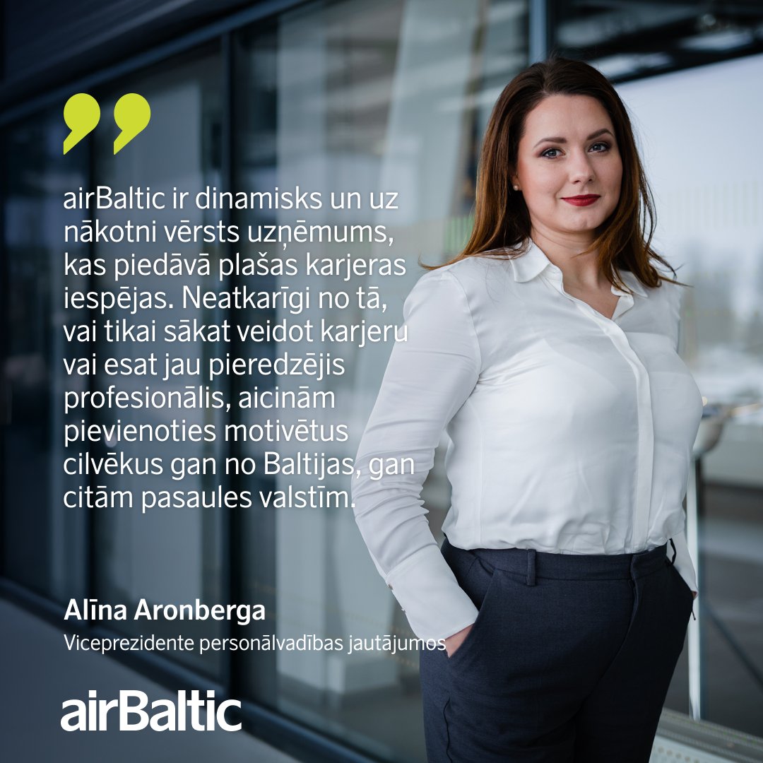 Mēs turpinām personāla atlasi dažādām vakancēm visā uzņēmumā, nodrošinot atbalstošu vidi ar izaugsmes iespējām un starptautisku perspektīvu gan pieredzējušiem profesionāļiem, gan tiem, kuri ir vēl karjeras sākumā. Uzzini vairāk 👉 careers.airbaltic.com
