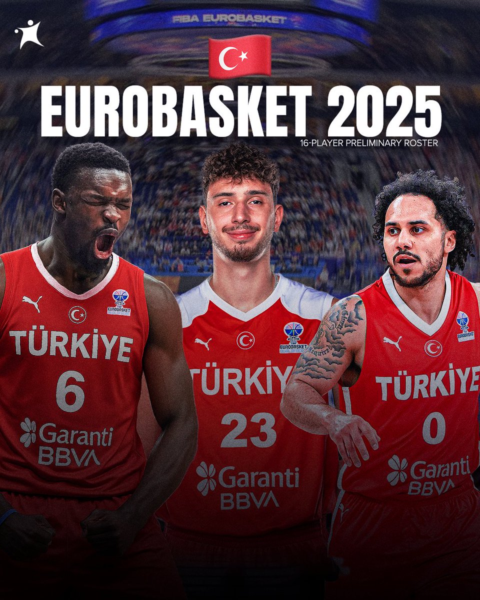 Turkiye announced their 16-player preliminary roster for EuroBasket 2025, with Alperen Sengun, Adem Bona, and Shane Larkin 🔥🇹🇷

Full roster: basketne.ws/40DtKrx