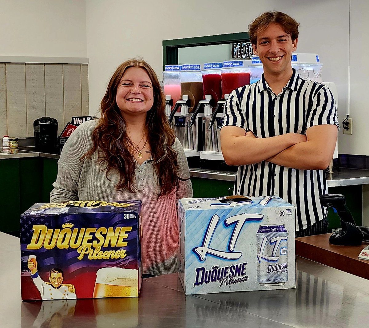 DuquesneBeer's tweet photo. Just in time for the #4thofJuly
"#TheDuke" is #NowAvailable at Mercersburg Beverage.
Stop in 2 see Bethany & Gabe, members of #TeamAwesome at their new location.
@DuquesneBeer- An American Original since 1899.
We Are #TheBeerForTheAmericanWorker🇺🇸
@Brewbound
#GrabADuke #Cheers https://t.co/76LKhJdPQ5
