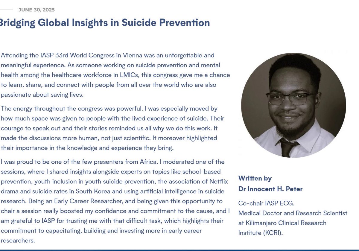 Innocent H. Peter Uggh (@nyarusato) on Twitter photo lnkd.in/ecNztnFQ Find my reflections on the IASP 33rd World Congress <a href="/IASPinfo/">International Association for Suicide Prevention</a> lnkd.in/ecNztnFQ Find my reflections on the IASP 33rd World Congress <a href="/IASPinfo/">International Association for Suicide Prevention</a>