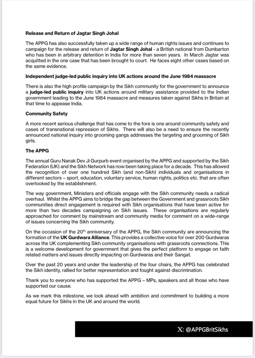As we approach the first anniversary of a <a href="/UKLabour/">The Labour Party</a> Government it is worth reflecting on the note circulated by the <a href="/AppgBritSikhs/">APPG for British Sikhs</a> on its 20th anniversary and the many challenges we face where we must make our pressure count.