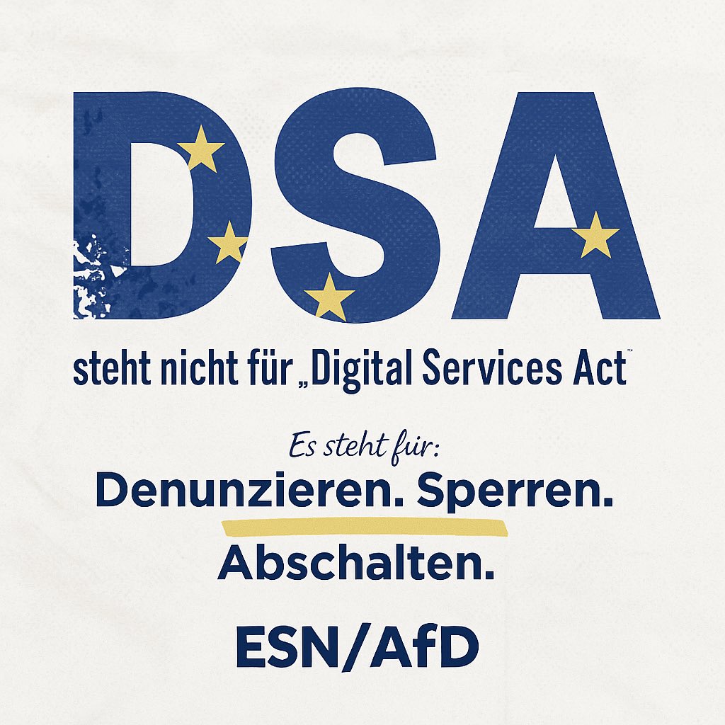René Aust (@rene_aust) on Twitter photo Von <a href="/Comium_j/">Jakob Schirrmacher</a> (Jakob Schirrmacher)
🧵🚨 Seit gestern ist der Kampf gegen „Desinformation“ in der EU gesetzlich verpflichtend. Was früher ein freiwilliger Kodex war, ist jetzt Teil des Digital Services Act – mit massiven Folgen für die Meinungsfreiheit.
⚖️ Der DSA verpflichtet Von <a href="/Comium_j/">Jakob Schirrmacher</a> (Jakob Schirrmacher)
🧵🚨 Seit gestern ist der Kampf gegen „Desinformation“ in der EU gesetzlich verpflichtend. Was früher ein freiwilliger Kodex war, ist jetzt Teil des Digital Services Act – mit massiven Folgen für die Meinungsfreiheit.
⚖️ Der DSA verpflichtet