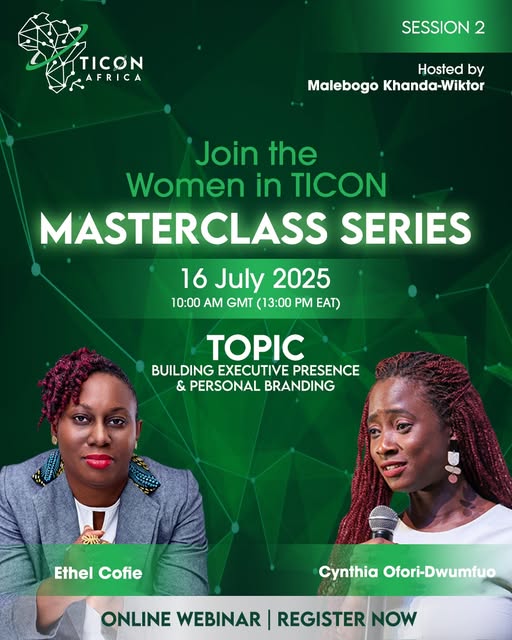 ICT Association of UG. (ICTAU) (@ictaug) on Twitter photo The Women in TICON Chapter is holding the second edition of its Masterclass Series on July 16, exploring what it means to show up, stand tall, and lead with presence.
.<a href="/TICONA_AFRICA/">TICON AFRICA</a> Vice Chairperson Malebogo Khanda-Wiktor will host two powerhouse women Ethel Cofie and Cynthia The Women in TICON Chapter is holding the second edition of its Masterclass Series on July 16, exploring what it means to show up, stand tall, and lead with presence.
.<a href="/TICONA_AFRICA/">TICON AFRICA</a> Vice Chairperson Malebogo Khanda-Wiktor will host two powerhouse women Ethel Cofie and Cynthia