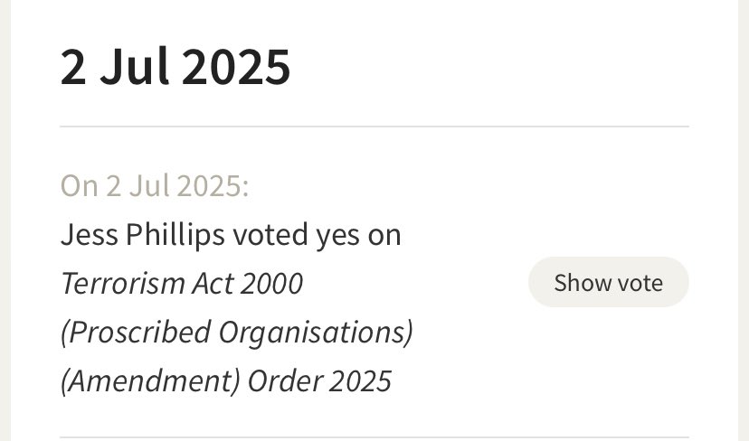 Jody McIntyre (@jodymcintyre_) on Twitter photo Jess Phillips, MP for Birmingham Yardley, who used photographs of injured Palestinian children on her campaign literature for last year’s general election, has voted to proscribe Palestine Action (<a href="/Pal_action/">Palestine Action</a>) as a terrorist organisation.
We won’t forget that. Jess Phillips, MP for Birmingham Yardley, who used photographs of injured Palestinian children on her campaign literature for last year’s general election, has voted to proscribe Palestine Action (<a href="/Pal_action/">Palestine Action</a>) as a terrorist organisation.
We won’t forget that.