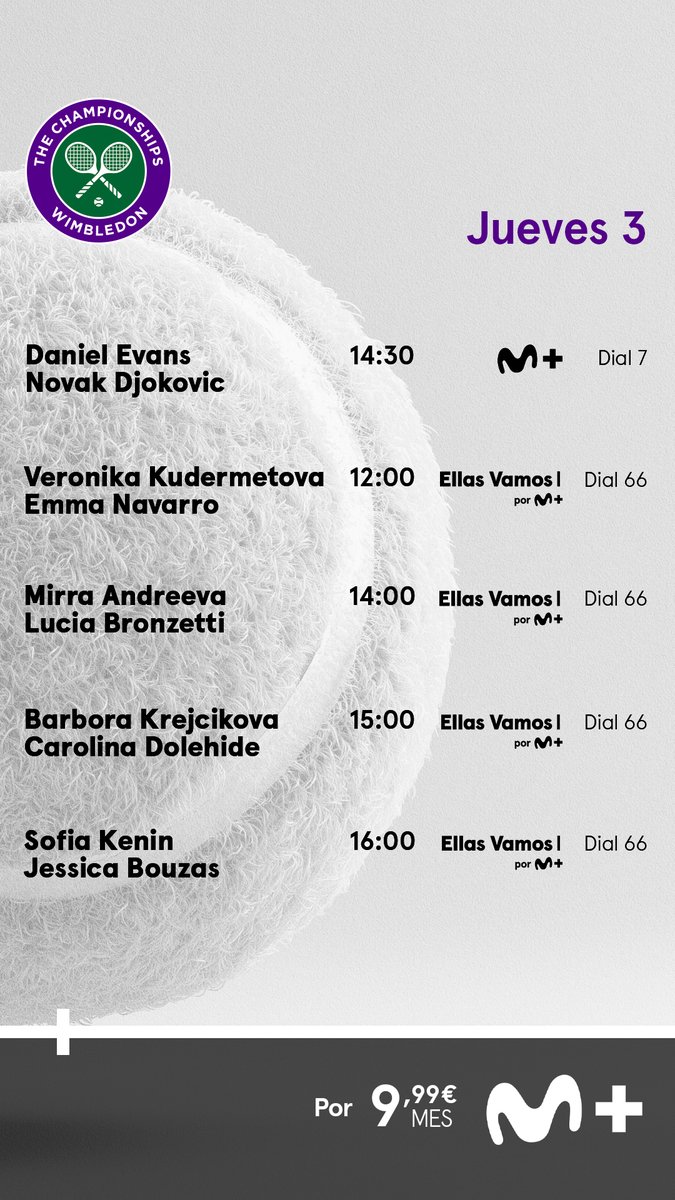 😍 Respiramos #Wimbledon 

✅ Todo incluido en la suscripción de 9,99€ al mes seas del operador que seas: movistarplus.es

#LaPistaDelTenis