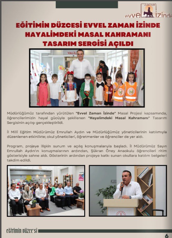 📚 “Evvel Zaman İzinde” masal dergisi 16. sayısında biz de varız!
🎨 Hayalimdeki Masal Kahramanı sergisi
🌟 Sabır ve Nezaket temalı etkinliğimizle katkı sunduk.
📖 meb.ai/2zXims

#eğitimindüzcesi #evvelzamanizinde
<a href="/tcmeb/">Millî Eğitim Bakanlığı</a> @valiselcukaslan <a href="/emrullahaydin25/">Emrullah Aydın</a> @duzce_mem_arge