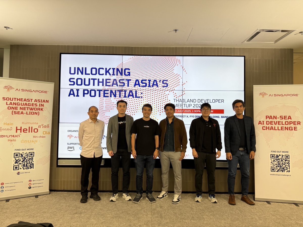 SCB 10X (@scb10x_official) on Twitter photo 🎉 That’s a wrap! Unlocking Southeast Asia’s AI Potential: Thailand Developer Meetup 2025 just closed its doors after a powerhouse day with experts from <a href="/AISingapore/">AISingapore</a>, SCB 10X, VISAI, <a href="/awscloud/">Amazon Web Services</a> & <a href="/googlecloud/">Google Cloud</a>.
.
🚀 Next stop: Pan-Southeast Asia AI Developer Challenge 2025—regional 🎉 That’s a wrap! Unlocking Southeast Asia’s AI Potential: Thailand Developer Meetup 2025 just closed its doors after a powerhouse day with experts from <a href="/AISingapore/">AISingapore</a>, SCB 10X, VISAI, <a href="/awscloud/">Amazon Web Services</a> & <a href="/googlecloud/">Google Cloud</a>.
.
🚀 Next stop: Pan-Southeast Asia AI Developer Challenge 2025—regional