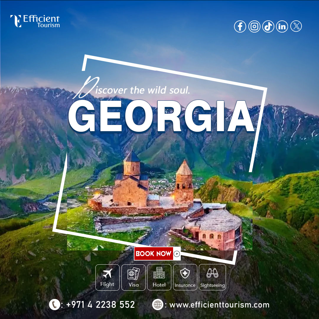 From the peaks of Kazbegi to the vineyards of Kakheti — Georgia is Europe’s best-kept secret. 
🌐: efficienttourism.com
📞: +971 4226 9486
📧: info@efficienttourism.com
For Georgia