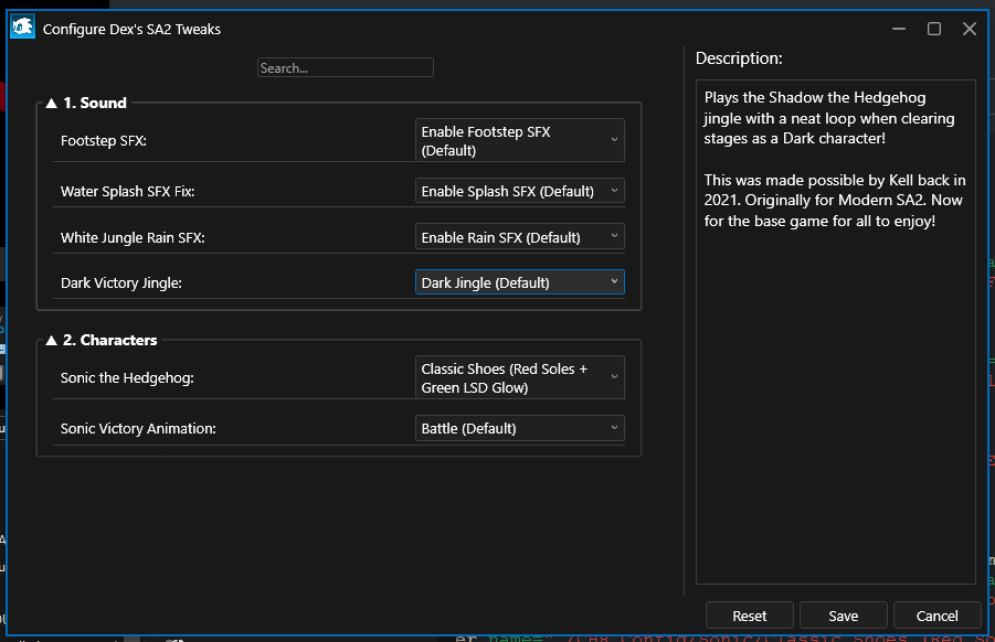 MentorDex's tweet image. If you thought SA2 Tweaks was packing, get a load of the config, with MANY MORE OPTIONS TO COME!