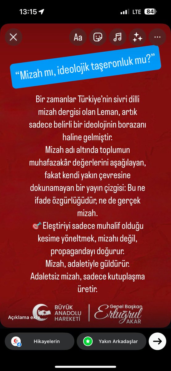 AkarErtugrul's tweet image. 📌 LEMAN Dergisi: Mizahın Maskesi mi, İdeolojinin Taşeronu mu?
✍️ Av. Ertuğrul Akar

Bir zamanlar Türkiye’nin sivri dilli mizah dergisi olan Leman, artık sadece belirli bir ideolojinin borazanı haline gelmiştir.
Mizah adı altında toplumun muhafazakâr değerlerini aşağılayan, fakat