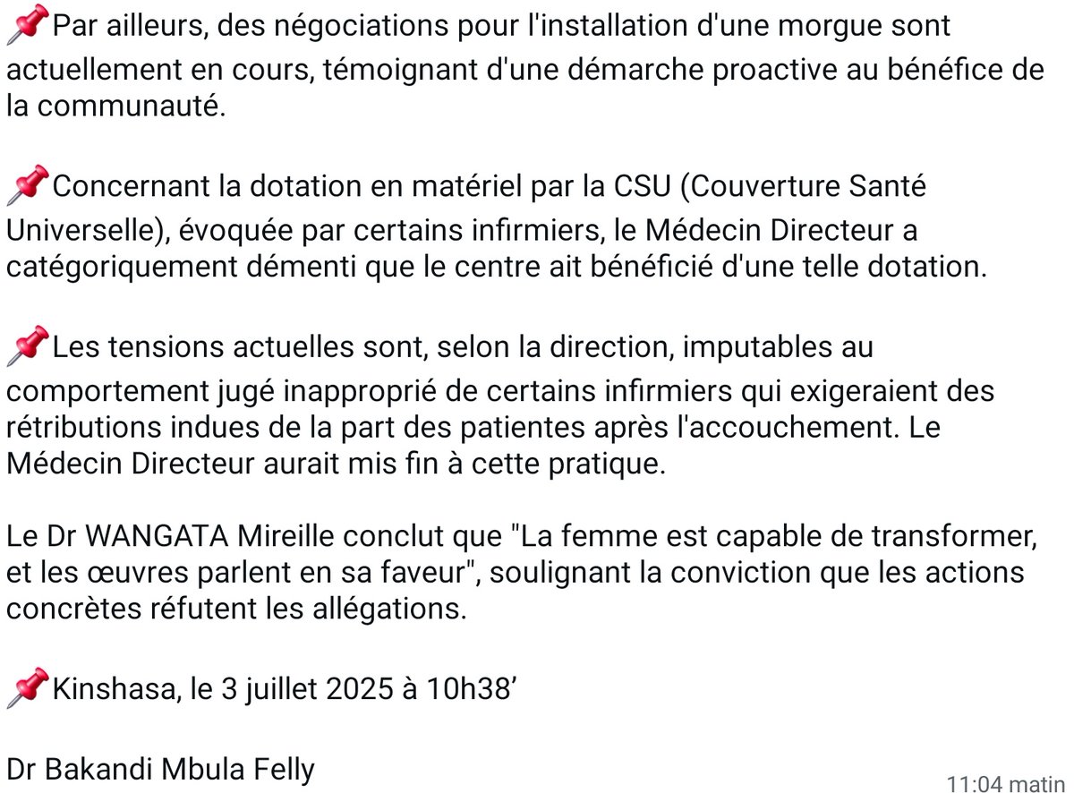 Alfrednisation (@alfrednisation1) on Twitter photo Après décente sur terrain,le coordonnateur/SCM-ONG, <a href="/FellyMbula3/">Felly Mbula</a> nous apporté la bonne information.
Lisons.
<a href="/rogerkamba/">Roger Kamba</a> <a href="/ordre_medecins/">Ordre des Médecins</a> <a href="/mayara_armel/">Armel Mayara, MD,MPH(Ucl),SDSR( KIT),Vaccino(ULB)</a> <a href="/WawinaChristian/">WAWINA CHRISTIAN</a> <a href="/PPelende97191/">Fils de l'homme</a> <a href="/Dr_Junior_Ali/">Alimasi KABOMBYA JR</a> Après décente sur terrain,le coordonnateur/SCM-ONG, <a href="/FellyMbula3/">Felly Mbula</a> nous apporté la bonne information.
Lisons.
<a href="/rogerkamba/">Roger Kamba</a> <a href="/ordre_medecins/">Ordre des Médecins</a> <a href="/mayara_armel/">Armel Mayara, MD,MPH(Ucl),SDSR( KIT),Vaccino(ULB)</a> <a href="/WawinaChristian/">WAWINA CHRISTIAN</a> <a href="/PPelende97191/">Fils de l'homme</a> <a href="/Dr_Junior_Ali/">Alimasi KABOMBYA JR</a>