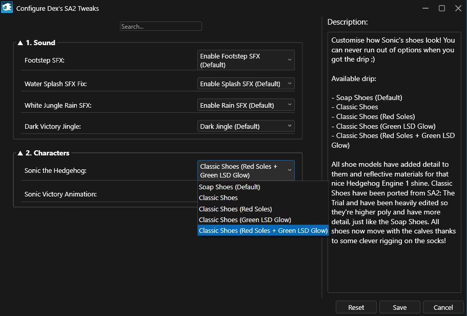 MentorDex's tweet image. If you thought SA2 Tweaks was packing, get a load of the config, with MANY MORE OPTIONS TO COME!