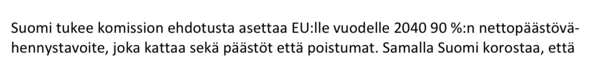 t_vanhanen's tweet image. Toisin kuin perussuomalaisten kellokkaat antavat nyt kuorossa ymmärtää, niin PS on jo ennakkoon kuitannut Orpon-Purran hallituksessa Suomen kannan EU:n ilmastotavoitteisiin.
Hallituksen linjauksen mukaisesti Suomi tukee komission ehdotusta asettaa EU:lle vuodelle 2040 90 %:n…
