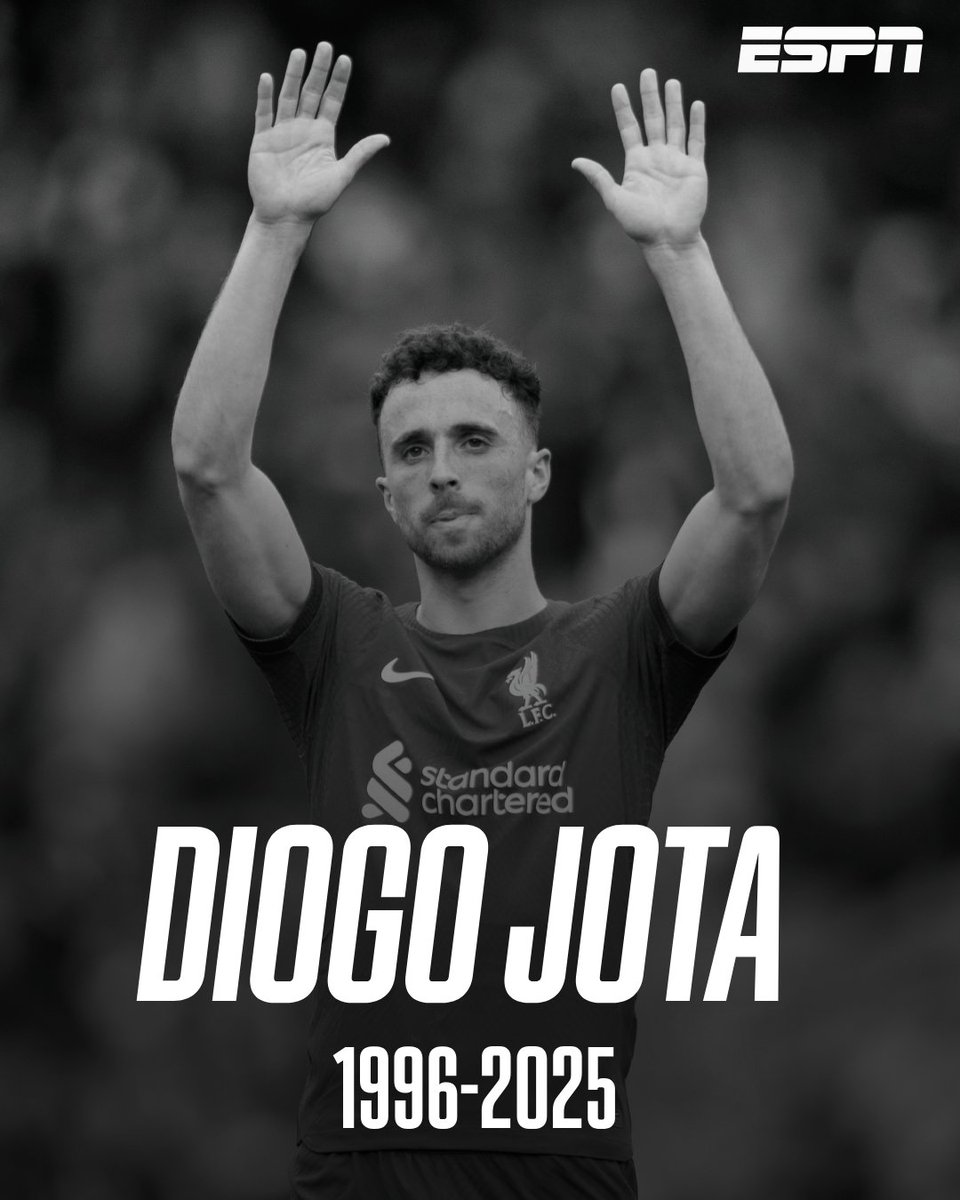 Falleció Diogo Jota a los 28 años. 

El jugador del Liverpool murió, junto a su hermano André, en un accidente de tráfico esta madrugada. 

Descansen en paz 🖤