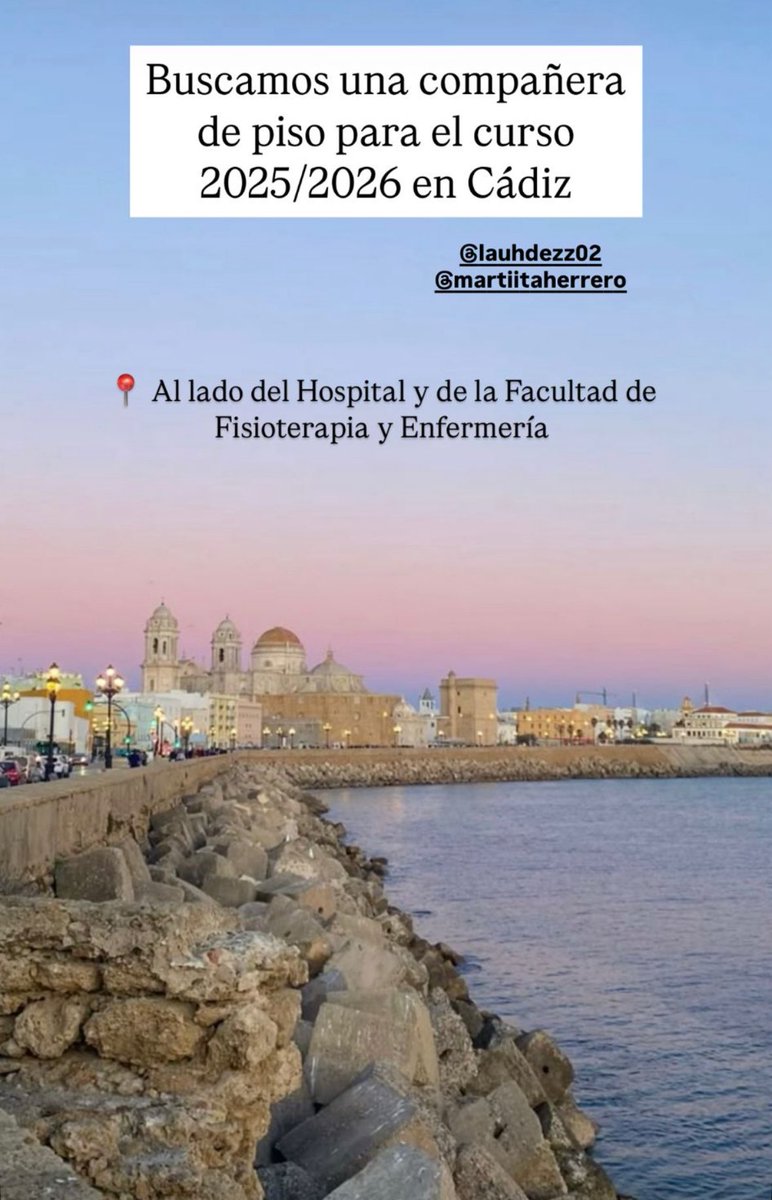 Buscamos compañera de piso en Cádiz para el curso 25/26!!! Somos dos estudiantes de enfermería! Háblame sin compromiso 
#pisocadiz #queydondeestudiar #uca
#pisoestudiante