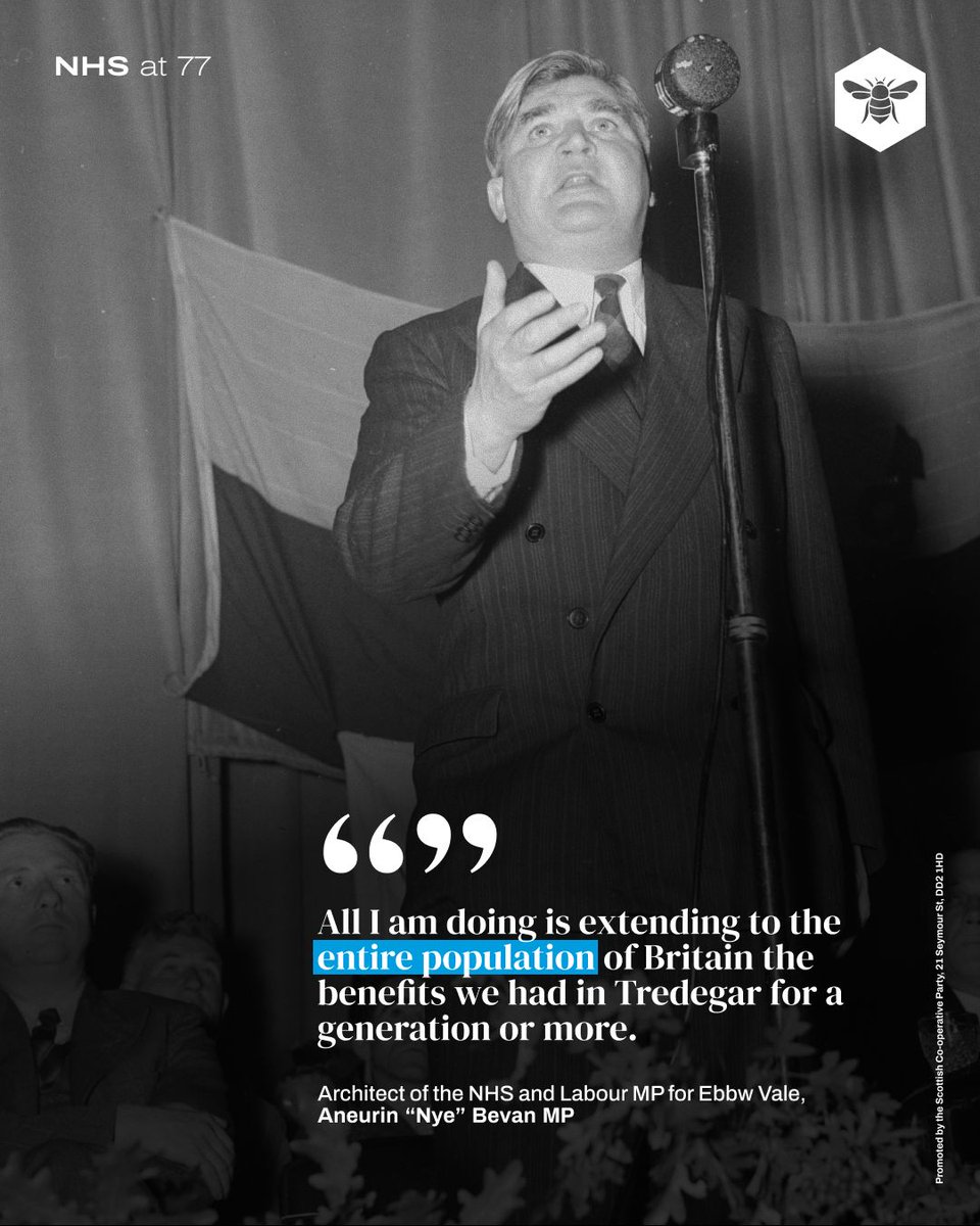 This weekend, we celebrate 77 years of our National Health Service.

It was inspired by co-operative values: working people pooling resources to build local, democratic healthcare, like the Tredegar Medical Aid Society in South Wales.