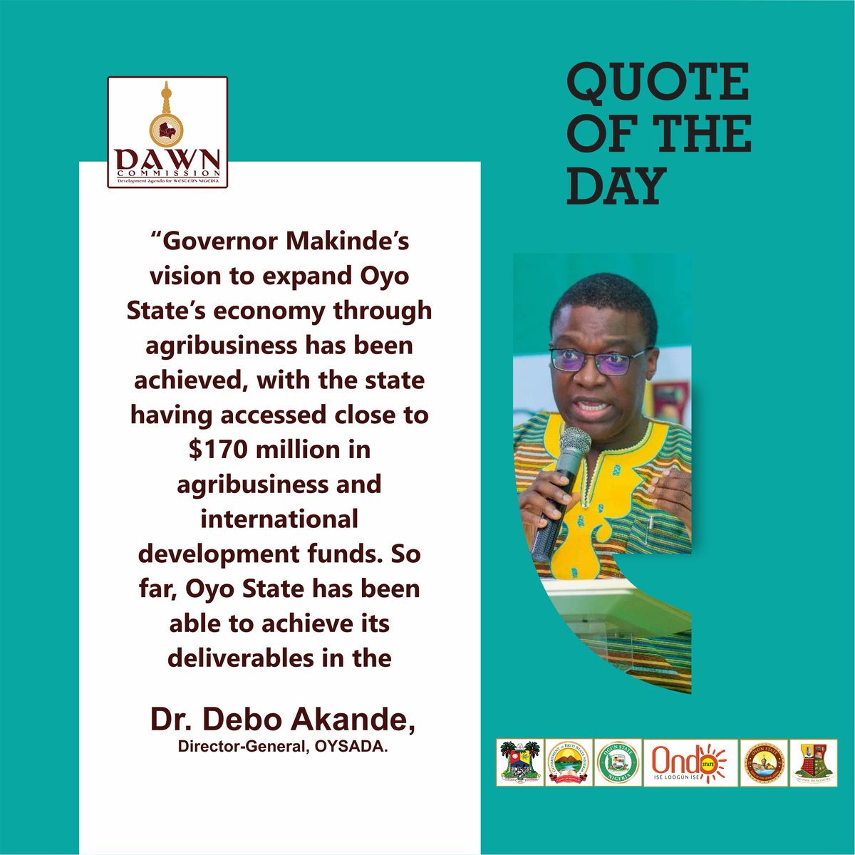 DAWN Commission (@dawncommission) on Twitter photo Quote of the Day!
Mention: <a href="/akande_debo/">Debo Akande</a> <a href="/OYSADA_official/">Oyo State Agribusiness Development Agency (OYSADA)</a> Quote of the Day!
Mention: <a href="/akande_debo/">Debo Akande</a> <a href="/OYSADA_official/">Oyo State Agribusiness Development Agency (OYSADA)</a>