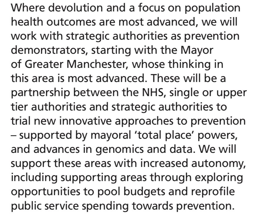 🚨 Total Place klaxon 🚨 

The government have said they will work with mayors on a total place basis in the ten year health plan. This will start with <a href="/AndyBurnhamGM/">Andy Burnham</a> initially.

🥳