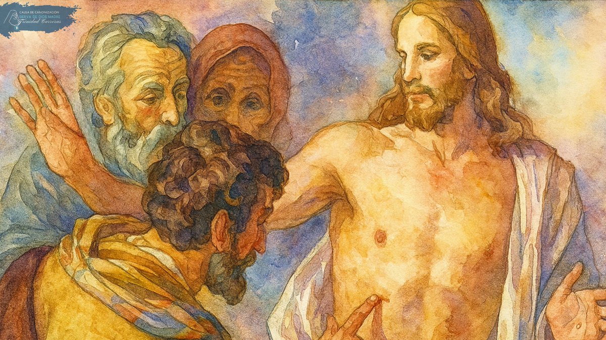 Tomás no fue incrédulo, fue profundamente humano. Tocó las llagas y exclamó:
 “¡Señor mío y Dios mío!” (Jn 20,28)
Madre Trinidad vivió esa misma fe dolida ante el Corazón traspasado:
“Oh Jesús dulcísimo... vuestro Corazón divino abierto con una lanza, muerto por mí en la cruz...”