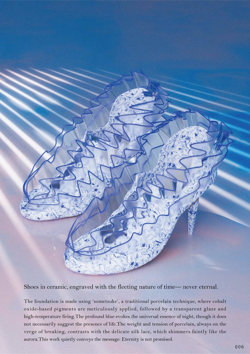 仮想美術展『blue』P6

儚い時 ｜ A fleeting moment
永久ではない、時間の儚さを刻んだ陶器のシューズ

#デジタルファッション