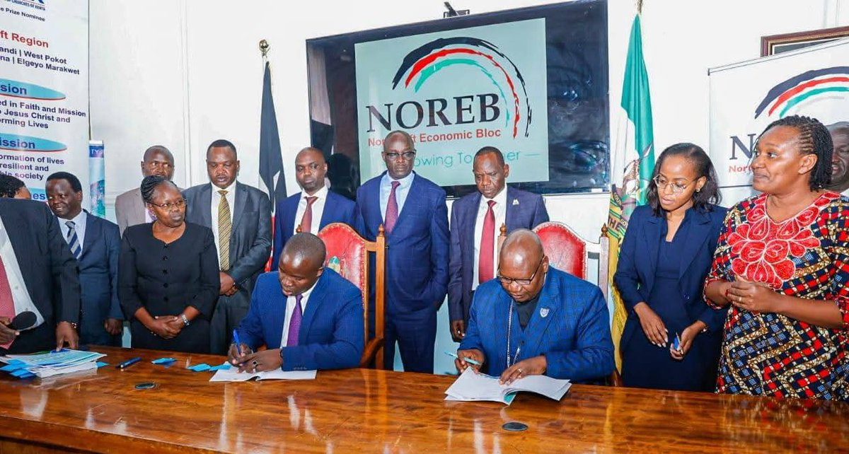UGC_TheChampion's tweet photo. Eldoret City continues to rise as NOREB's regional hub. Today, @GovernorBii hosted NOREB Governors led by Chair @GovSang for the signing of MoUs with NCCK (peace &amp; moral transformation) and KVDA (climate-smart agriculture &amp; regional growth).

#NOREB #CountyOfChampions https://t.co/SNrtHwffWx