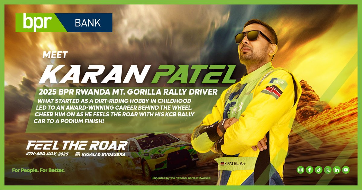 As we count down just a few hours to the thrilling roar of engines at the #RMGR2025,
Meet this year's incredible BPR Rally drivers: @queen_kalimpinya, <a href="/Niksachania/">Nikhil Sachania</a>, &amp; Karan Patel. 
The action kicks off 4th-6th July in Kigali &amp; Bugesera!
Drop a 🔥 if you are ready to #FEELTHEROAR!