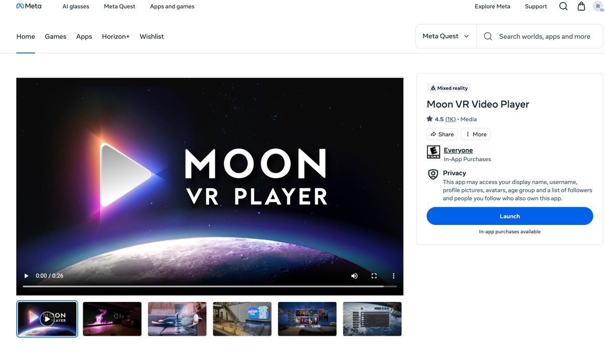 🌟 1,000 RATINGS!

Moon VR Player just crossed a big milestone on Meta Quest.
We’re a small indie team, and this gives us so much motivation to keep pushing.

Still here, still building — and every stars helps us go a little further.

#MetaQuest